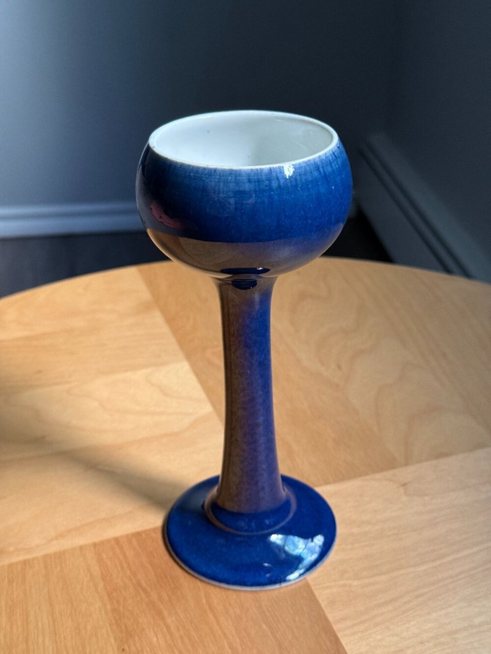 Cobalt Blue Stoneware Vintage Hand Made Glossy Glazed Goblet